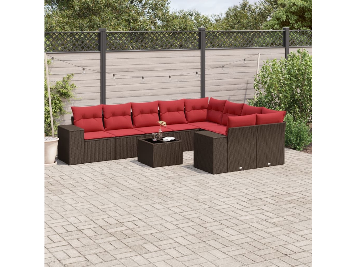Vidaxl Conjunto De Sofá De Jardim Com 10 Peças E Almofadas Em Rattan Sintético Marrom
