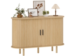 Aparador Com Portas Tambor Deslizantes Design Moderno Para Sala De Estar Com 4 Compartimentos E Pés De Madeira 120x40x78 Cm Carvalho