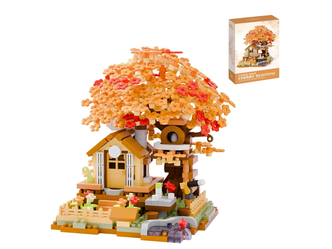 Kit de Montagem Casa na Cerejeira com 690 Peças, Modelo de Planta Ornamental Colecionável, Jogo de Construção Manual.