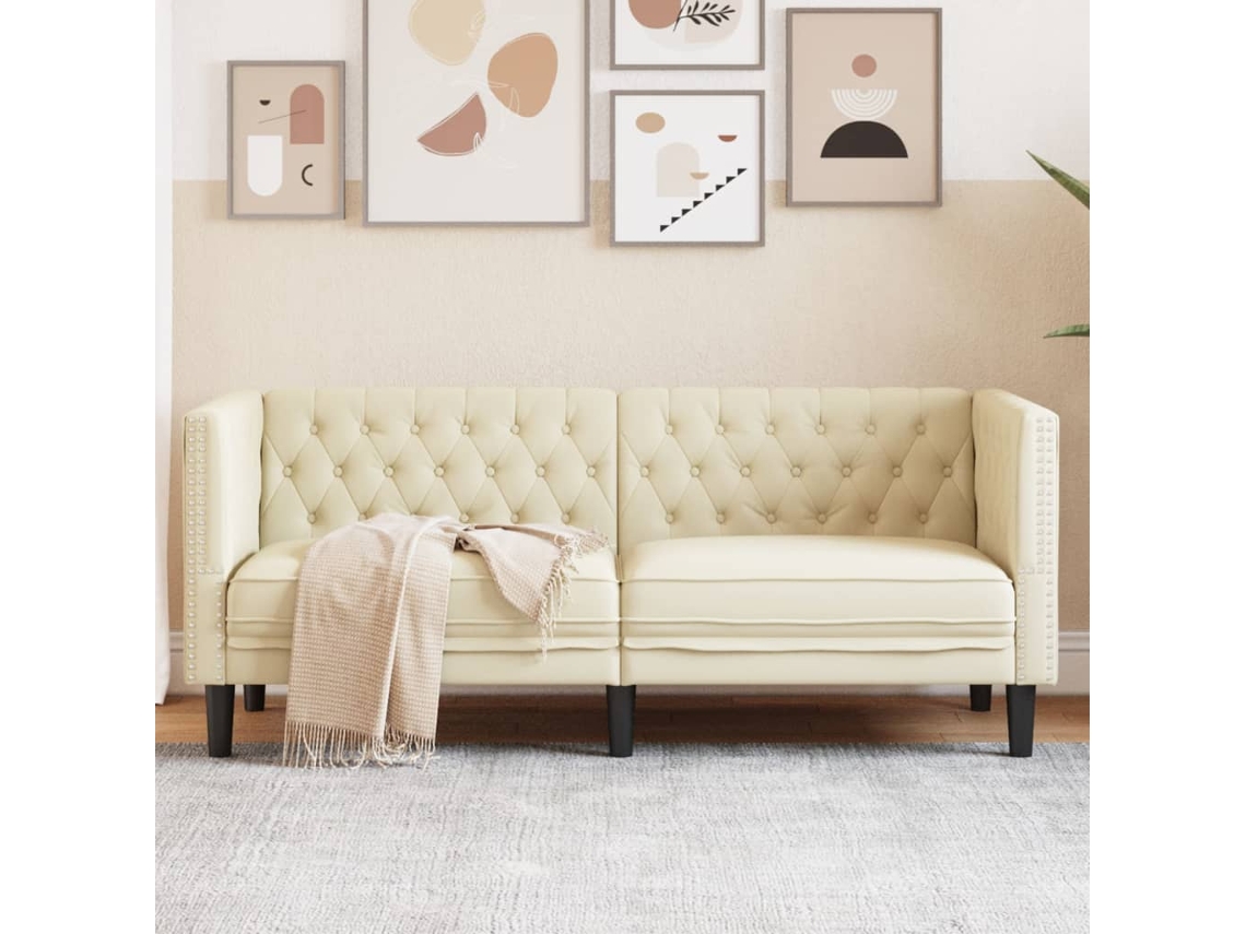 Vidaxl Sofá Chesterfield 2 Lugares Couro Artificial Creme