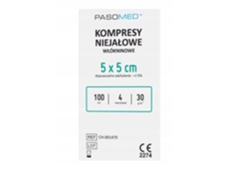 Compressas não tecidas Pasomed, 4 camadas, 30 g/m², 5 x 5 cm, pacote com 100 unidades Paso Trading