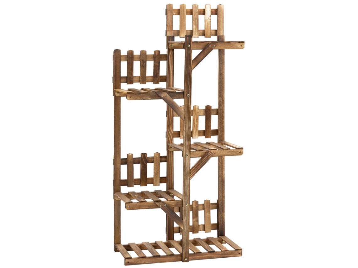 Suporte para Vasos de Plantas com 5 Prateleiras e Divisórias, 60x30x130 Cm, Abeto Carbonizado, Uso Interno e Externo CHEZMOI