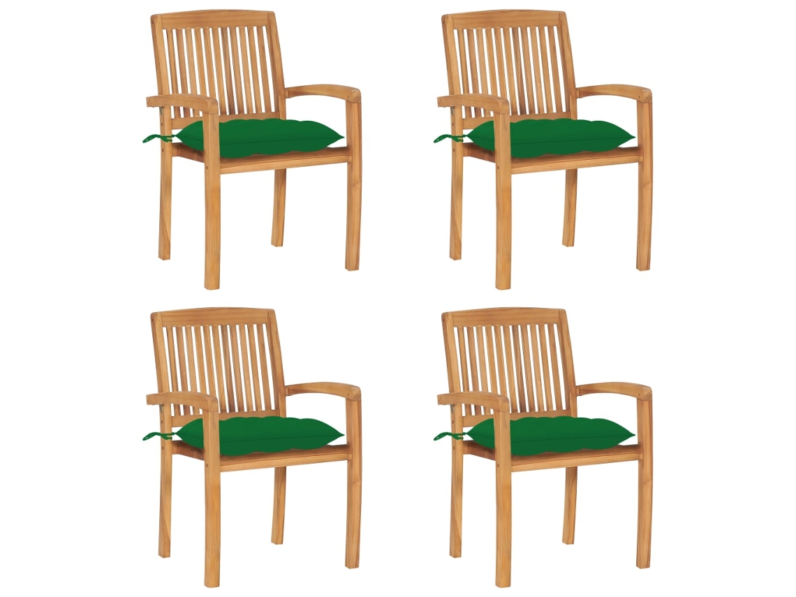 Vidaxl Cadeiras De Jardim Empiháveis C/ Almofadões 4 Pcs Teca Maciça