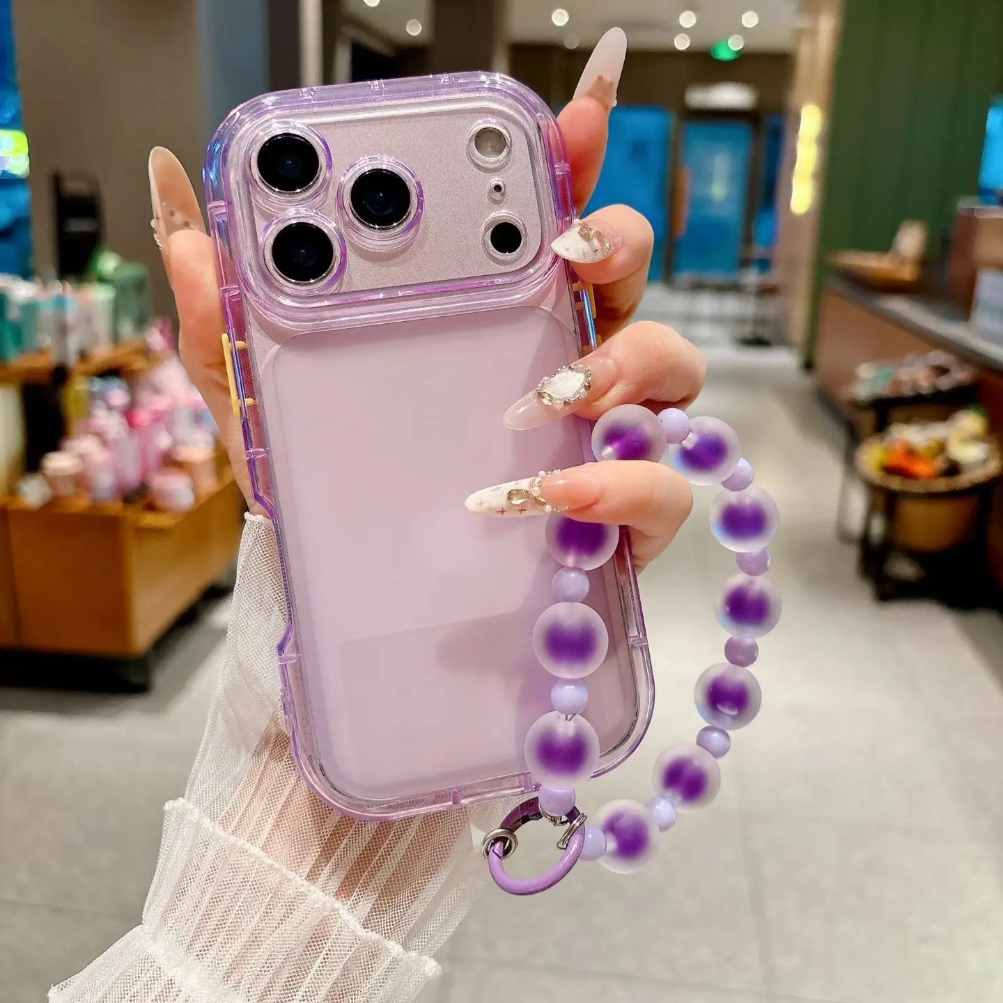(iphone 11 Pro Max Roxo) Capa De Celular Elegante Com Contas Na Cor Dopamina E Parte Traseira Macia.