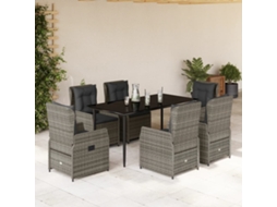 7 Pcs Jogo De Jantar P/ Jardim C/ Almofadões Vime Pe Cinza Dkd Home Decor