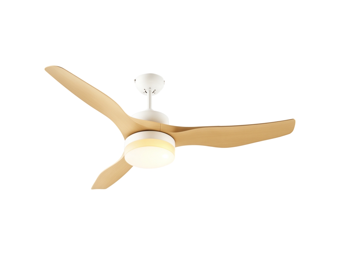 Ventoinha De Teto 20,5w Diâmetro 132cm Com Luz Led Ajustável 3 Lâminas Reversíveis 6 Velocidades E Temporizador Madeira