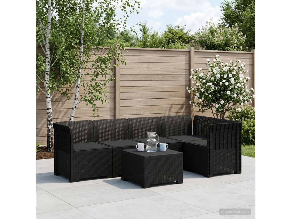 Vidaxl Sofá De Jardim De 5 Pessoas Com Almofadas Visual De Rattan Pp