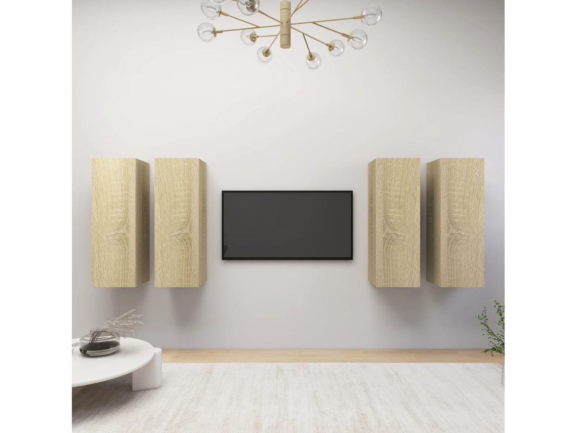 Vidaxl Móveis De Tv 4 Pcs 30,5x30x90 Cm Contraplacado Carvalho Sonoma
