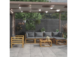 7 Pcs Conjunto Lounge De Jardim Com Almofadões Acácia Maciça Dkd Home Decor