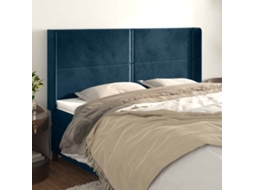 Vidaxl Cabeceira Cama C/ Abas Veludo 203x16x118/128 Cm Azul-escuro