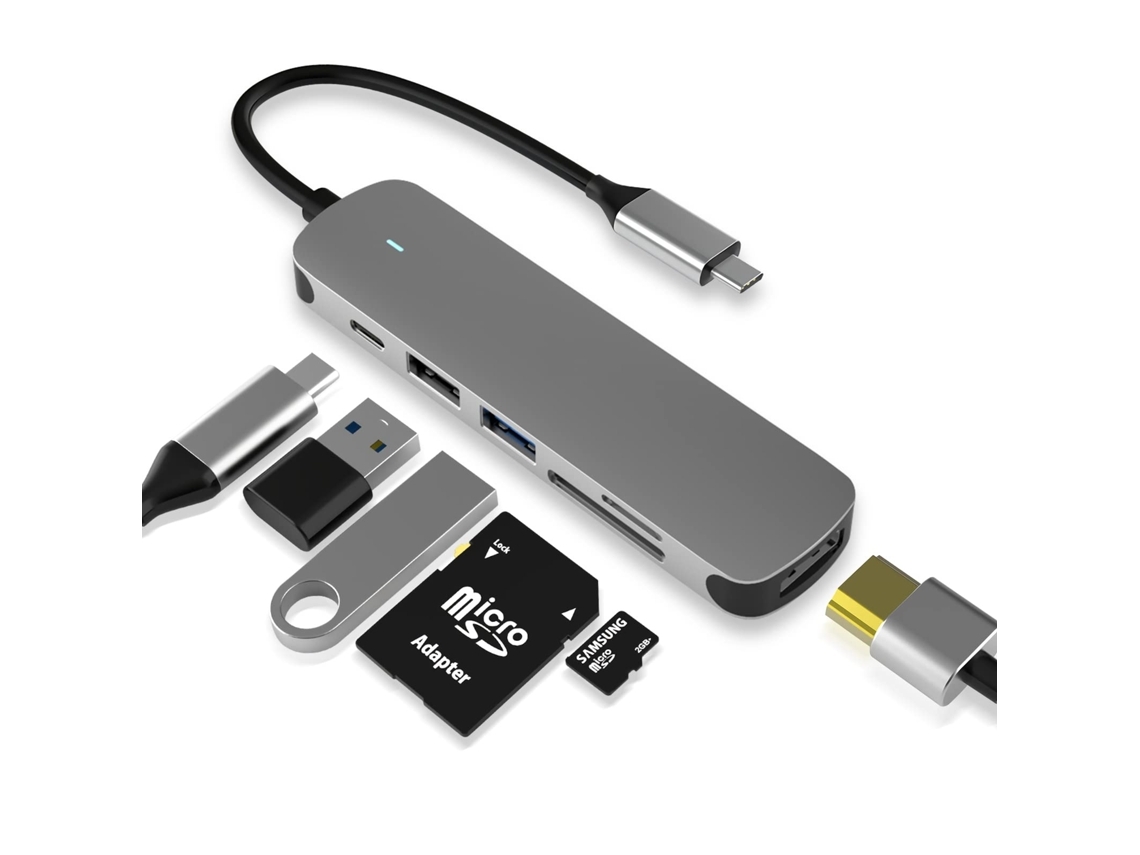 Hub Usb c HALINUIA 6 em 1 (usb 3.0 4k Hdmi Usb c/pd Leitor Sd/tf)