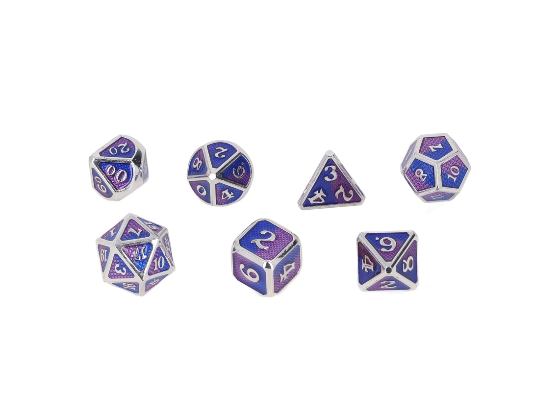 Ats conjunto de 7 Dados Metálicos Poliedros para Jogo de Mesa com Números Brancos Claros e Cor Rosa