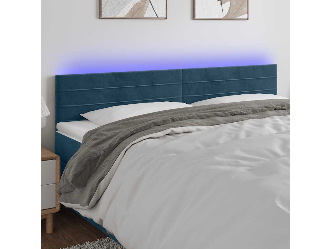 Vidaxl Cabeceira De Cama C/ Luzes Led Veludo 180x5x78/88cm Azul-escuro