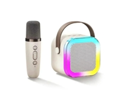 Máquina de Karaoke Infantil Bluetooth K12 Portátil com Microfones Sem Fios Bege