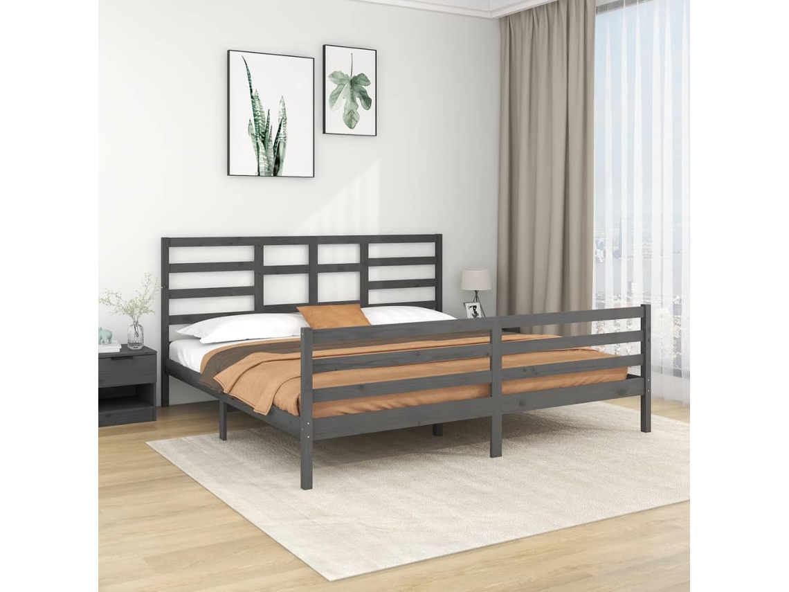 Estrutura De Cama 200x200 Cm Madeira Maciça Cinzento