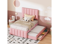 Polsterbett 90x200cm Com Rollbett E Gavetas Rosa Leinenpolsterung