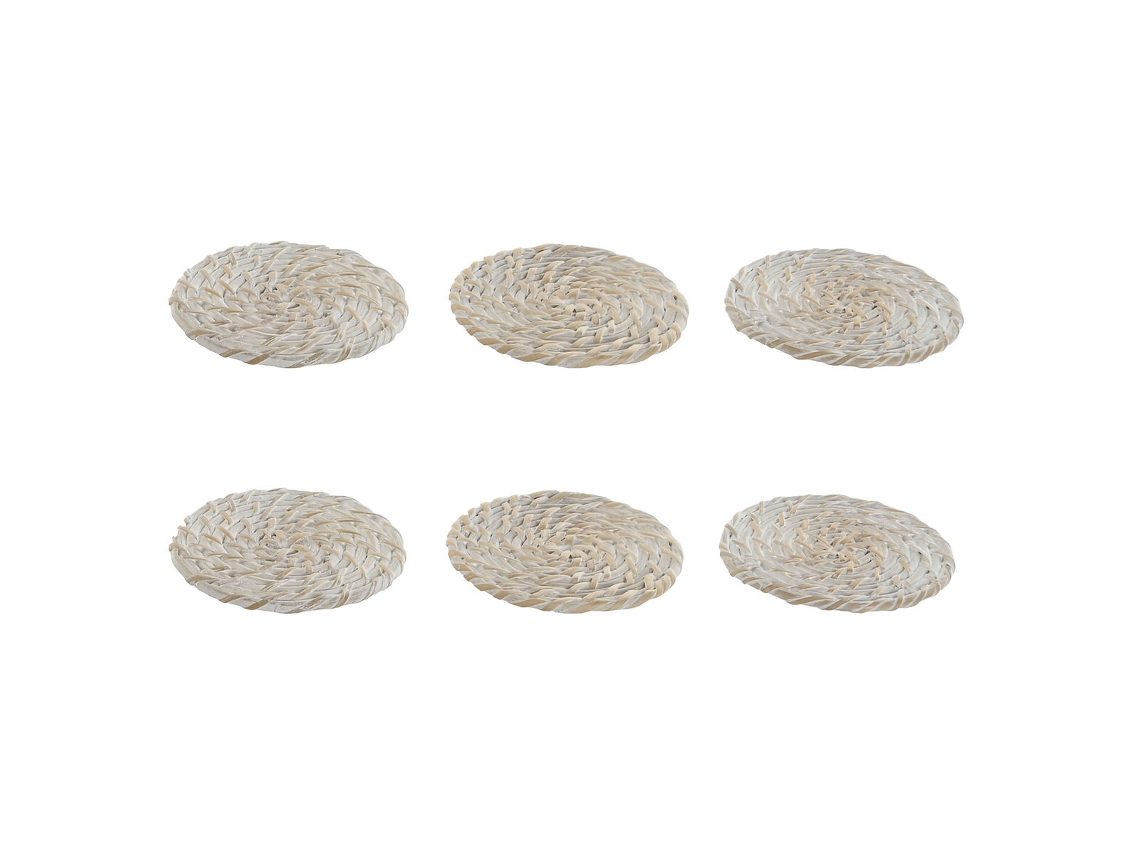 Base Para Copos Casa Esprit Branco Naturais De Bambu Rotim 12 X 12 X 6 Cm