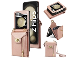 Capa Tkdaddy Para Samsung Galaxy Z Flip6 5g / Flip7 Fe 5g Com Zíper E Design Tipo Carteira Em Pu E Alça Longa Em Ouro Rosa