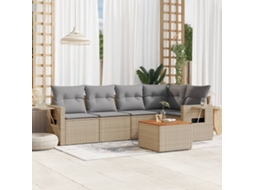 Vidaxl 6 Pcs Conjunto De Sofás P/ Jardim Com Almofadões Vime Pe Bege