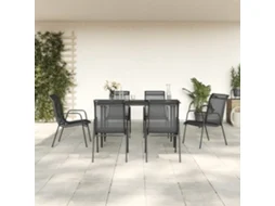 Conjunto 7 Pcs De Jantar Para Jardim Aço E Textilene Preto Dkd Home Decor