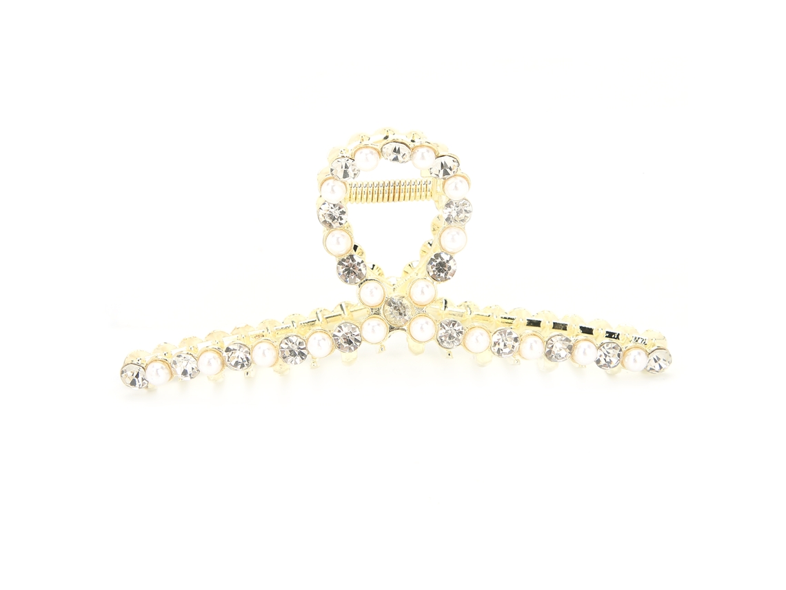 Prendedor De Cabelo Claw De Pérola Artificial Com Strass Metal Antiderrapante Acessório Decorativo Para Cabelo