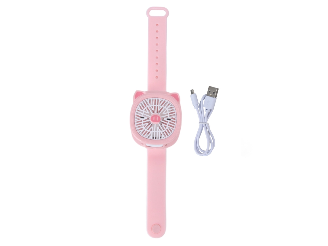 Ventilador Infantil Usb Carregável Rosa Porco Pulso