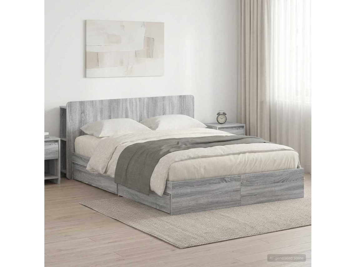 Vidaxl Estrutura De Cama Com Armazenamento Com Gaveta Sonoma Cinzento