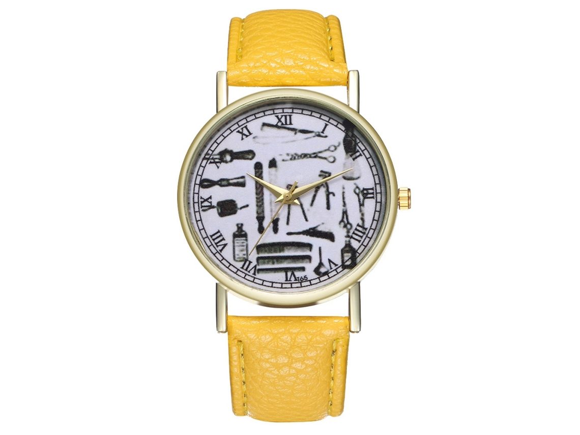 Relógio de quartzo unissex vintage com pulseira de couro PU T65-a (amarelo)