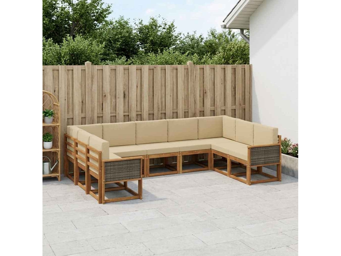 Vidaxl Conjunto De Sofás Para Exterior 9 Pcs Natural E Bege