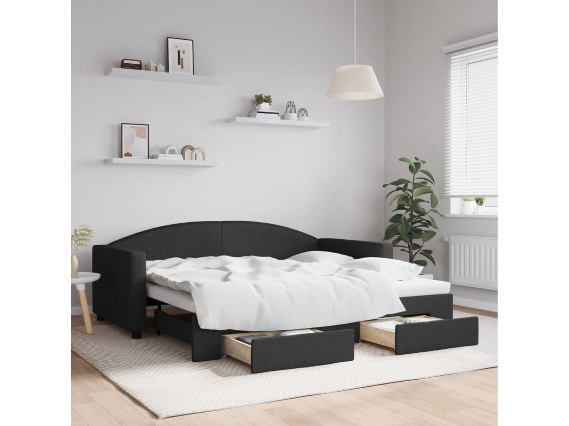 Vidaxl Sofá-cama Com Gavetão E Gavetas 90x190 Cm Tecido Preto