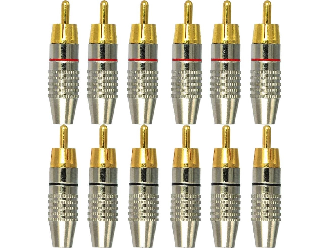 Conjunto de 12 Conectores Rca Macho, Áudio e Vídeo, Termi Dxghc AQUAFORGE