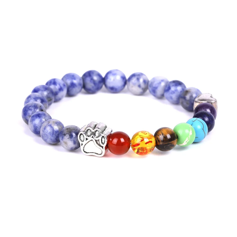 Pulseira Pata De Cachorro (orquídea Branca) Dos 7 Chakras, Contendo Contas De Pedras Preciosas Com Propriedades Curativas E Cordão Elástico.