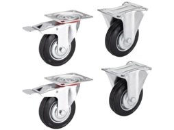 Conjunto de 4 Rodas Robustas Ø75mm, 2 Fijas e 2 Giratórias com Freno, Altura 96mm | S/MARCA