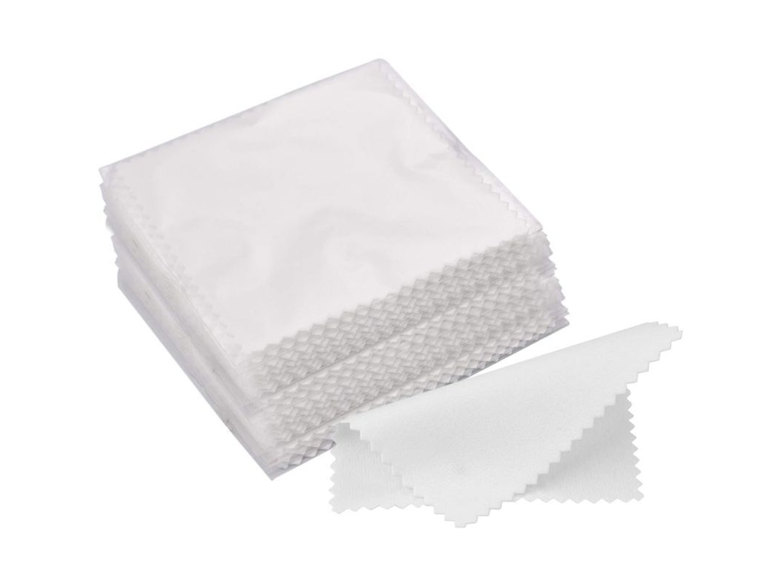 50pcs Pano de Limpeza de Jóias Branco para Prata Ouro Platina Polimento 8x8cm