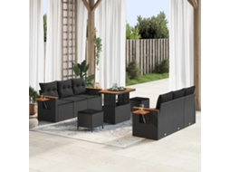 Vidaxl Conjunto De Sofá De Jardim 9 Unid. Preto Vime Pe