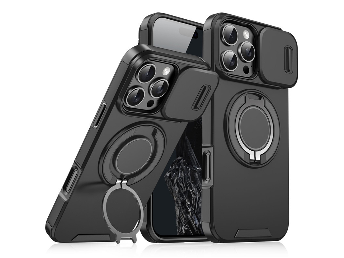 Adequado Para Iphone12 Capa De Telemóvel, Com Suporte Rotativo E Tampa Da Câmera Preto