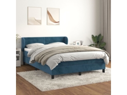 Cama Com Molas/colchão 140x200 Cm Veludo Azul-escuro