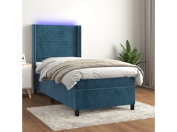 Cama Box Spring C/ Colchão/led 100x200 Cm Veludo Azul-escuro