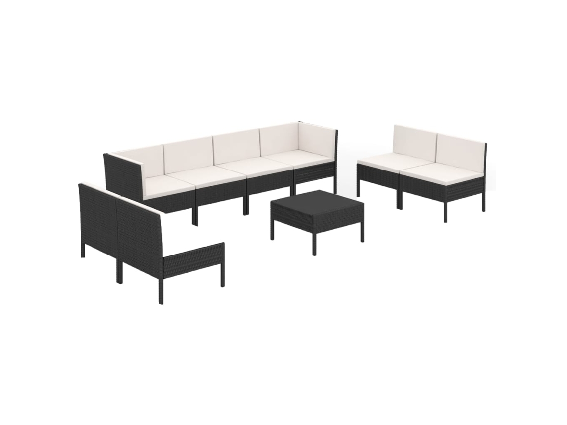 Conjunto de 9 Lounge de Jardim com Almofadões Vime Preto MAISON EXCLUSIVE