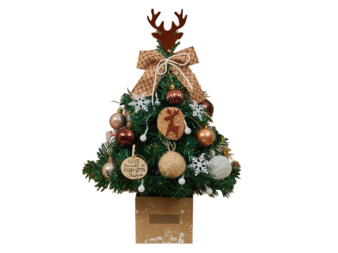 Árvore de Natal Mini 50cm Khaki com Luz Ajustável e Chifre de Veado para Mesa com S/MARCA