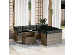 9 Pcs Conjunto Sofás P/ Jardim Com Almofadões Vime Pe Cinza Dkd Home Decor