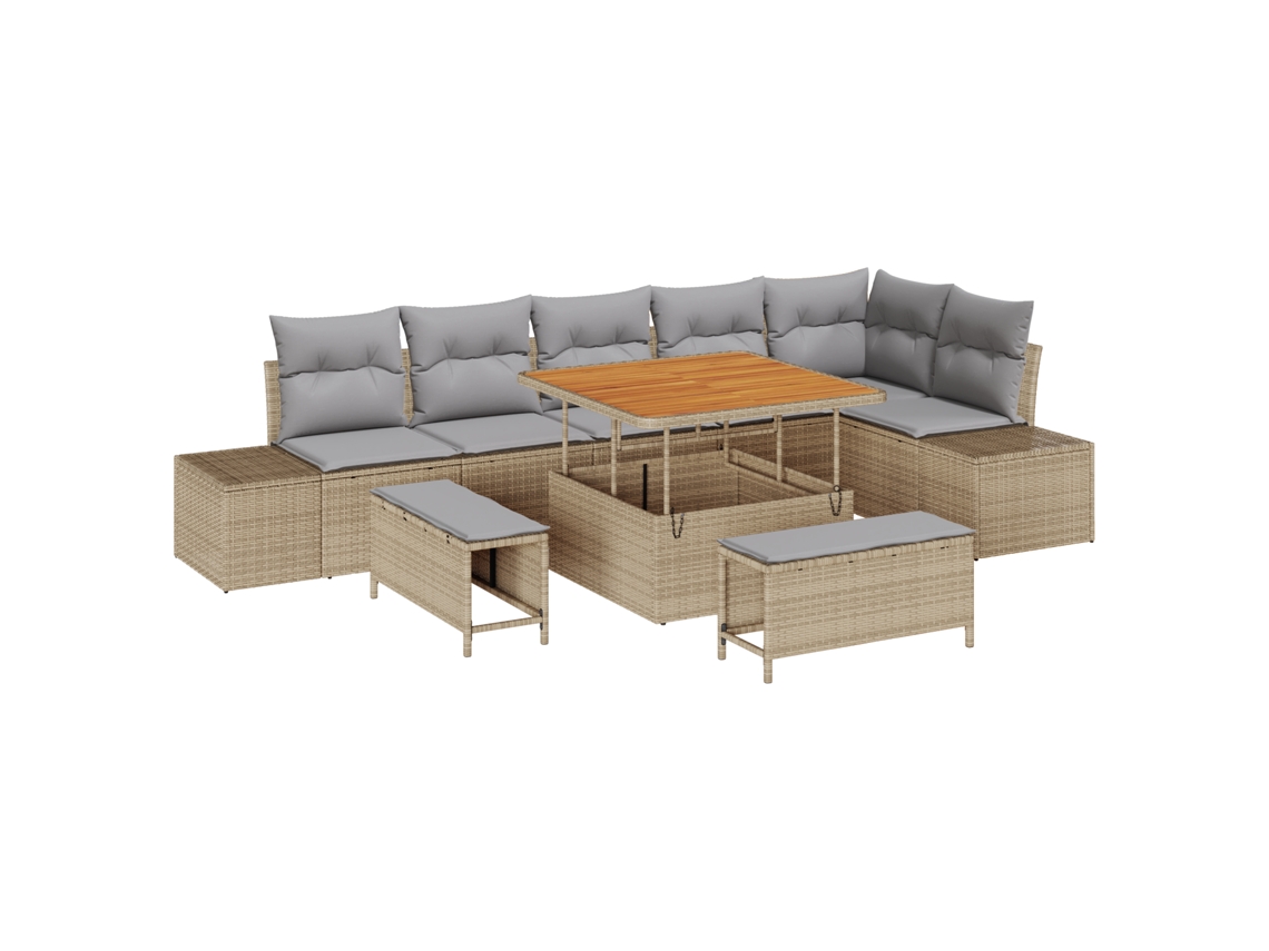 Conjunto 9 Móveis De Jardim Vidaxl Bege Vime Pe (319 X 154 X 85 Cm)
