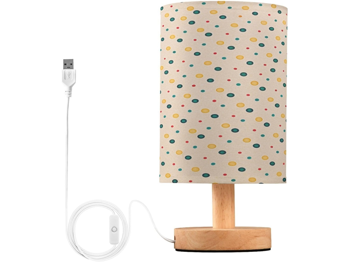 Abajur De Cabeceira Com Estampa Bolinhas Em Aquarela, Portas De Carregamento Usb C, Luminária De Mesa Cabeceira