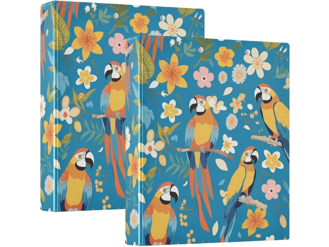 Pasta de Anéis Redondos 1-1 2 Polegadas Com Bolsas, Estampa de Araras Tropicais Verão, Pacote Com 1 ou 2 Unidades, 200 Folhas