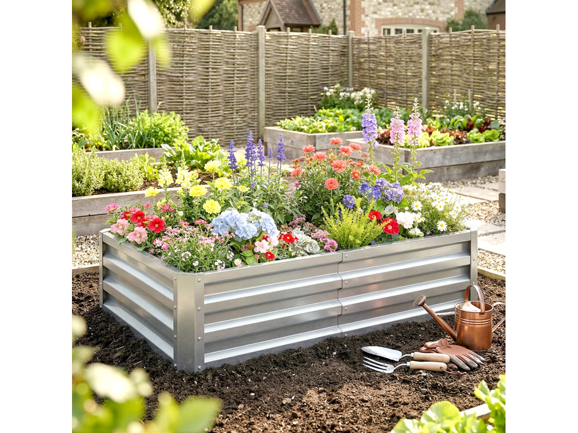 Carré Potager De Jardin Rectangulaire Tôle D'acier Ondulée 120 X 60 X 30,5 Cm Argent