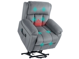 Cadeira Elevadora Elétrica com Função de Massagem e Aquecimento, Inclinação Ajustável, Estofamento Sintético, Tecido Cinza Ge