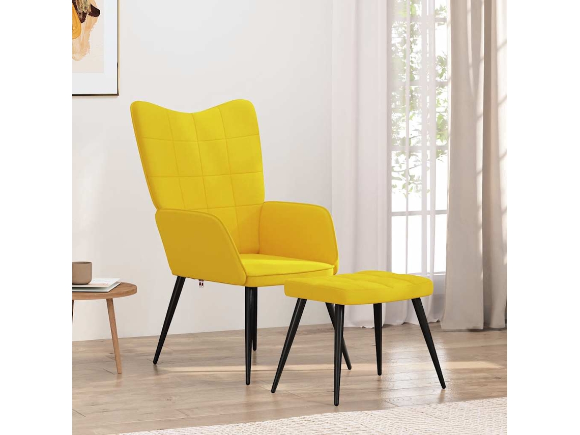 Vidaxl Cadeira De Descanso Com Banco Tecido Amarelo Mostarda