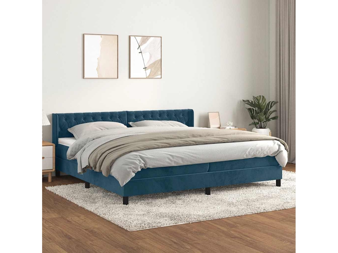 Vidaxl Cama com Molas/colchão 200x200 Cm Veludo Azul escuro