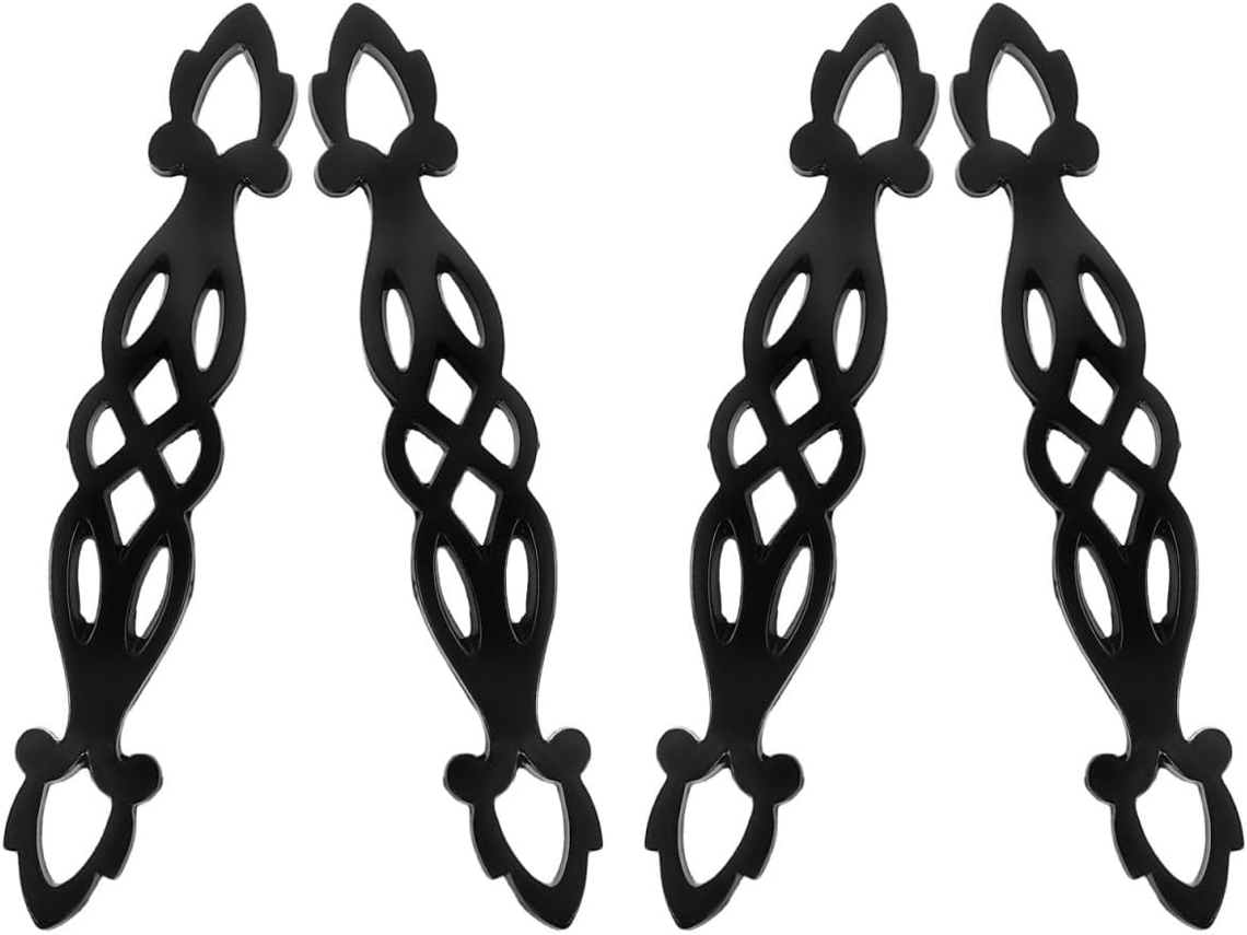 Conjunto De 4 Puxadores Em Liga Zinco, Duráveis E Fáceis De Limpar, Na Cor Preta, Com Design Vazado E Acabamento Fosco