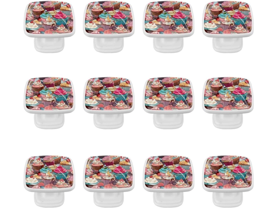 Puxadores Quadrados Para Gavetas De Cômoda, Puxadores Para Armários De Cozinha, 12 Peças, Desenho Abstrato De Cupcake